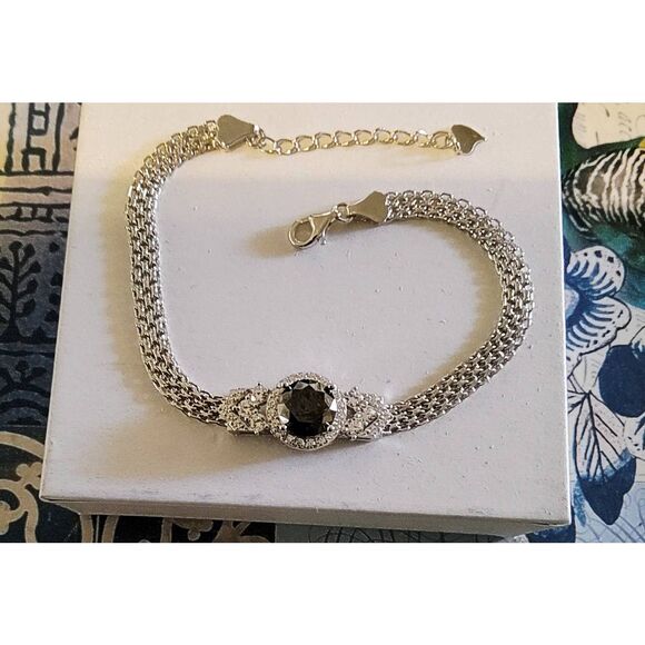 CERTIFIED GENUINE MOISSANITE 4Ct. Deep Blue & White Round/Cluster Mesh Bracelet - Picture 1 of 5